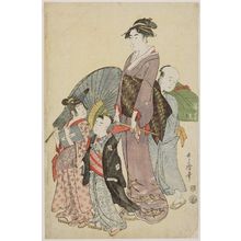 Kitagawa Utamaro: Woman Walking with Two Children and Servant - Museum of Fine Arts