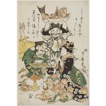 喜多川歌麿: An Expensive Feast, from an untitled series of Ebisu and Daikoku with modern women at New Year - ボストン美術館