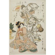 Kitagawa Utamaro: The Manzai Dance, from an untitled series of Ebisu and Daikoku with modern women at New Year - Museum of Fine Arts
