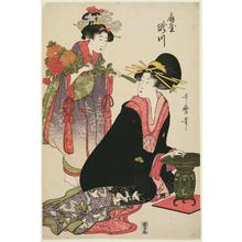Kitagawa Utamaro: Takigawa of the Ôgiya, from an untitled series of courtesans arranging flowers - Museum of Fine Arts