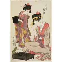 Kitagawa Utamaro: Hanaôgi of the Ôgiya, from an untitled series of courtesans arranging flowers - Museum of Fine Arts