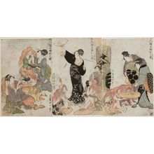 Kitagawa Utamaro: Seven Drunken Shôjô, a Triptych (Shichinin shôjô meitei no zu, sanpuku no uchi) - Museum of Fine Arts