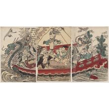 歌川豊国: The Seven Gods of Good Fortune Playing Music in the Treasure Boat - ボストン美術館