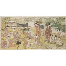 Utagawa Toyokuni I: Women Examining Cloth - Museum of Fine Arts