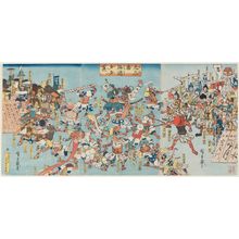 Utagawa Hiroshige: Chronicle of Great Peace and Happiness: The Battle of Rice and Sake, Buy More and More! (Taiheiki mochisake tatakai) - Museum of Fine Arts