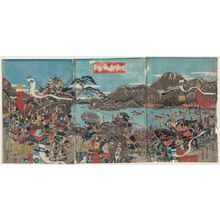 日本版画 "The Battle of Kawanakajima in Shinano Province (Shinshû Kawanakajima kassen no zu)" 由 Utagawa Hiroshige, 歌川広重 (Utagawa Hiroshige I) 创作