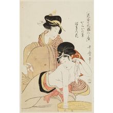 Kitagawa Utamaro: A Chrysanthemum of the Enclosed Quarter and a Waterweed Flower (Kakoi no kiku, ukigusa no hana), from the series Matching Flowers and Comparing Makeup (Hana awase keshô kurabe) - Museum of Fine Arts