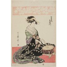 Kitagawa Utamaro: Kisegawa of the Matsubaya, from an untitled series of courtesans of the Matsubaya as Five Musicians - Museum of Fine Arts