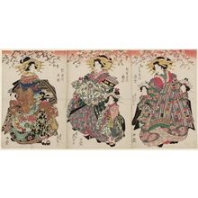 Keisai Eisen: Usuyuki of the Tamaya (R), Yosooi of the Matsubaya (C), and Ôyodo of the Tsuruya - Museum of Fine Arts