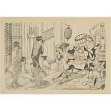 Kitagawa Utamaro: Pounding Dough for New Year Ricecakes (Mochizuki no zu), from the book Seirô ehon nenjû gyôji (Picturebook of Annual Events in the Yoshiwara) - Museum of Fine Arts