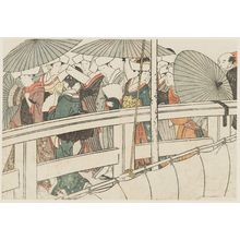 Kitagawa Utamaro: Crossing a Bridge in Summer, from Vol. 1 of the book Ehon shiki no hana (Flowers of the Four Seasons) - Museum of Fine Arts