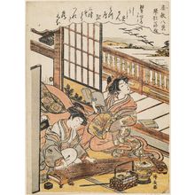 鳥居清長: Descending Geese of the Koto Bridges (Kotoji rakugan), from the series Eight Views of the Parlor (Zashiki hakkei) - ボストン美術館