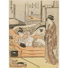 Torii Kiyonaga: In Bed (Keichû): Tagasode of the Daimonjiya in Kyômachi Itchôme, kamuro Tomeki and Kaoru, from the series Ten Kinds of Incense in the Pleasure Quarters (Seirô jisshu kô) - Museum of Fine Arts