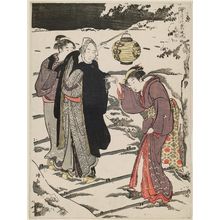 Torii Kiyonaga: Snow at Mimeguri (Mimeguri), from the series Snow, Moon and Flowers in the Fashionable Life of the East (Setsugekka Azuma fûryû) - Museum of Fine Arts