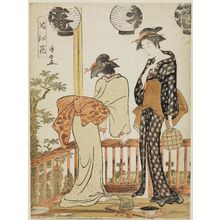 Torii Kiyonaga: Two Women on a Balcony, from the series Flowers of Nakasu (Nakasu no hana) - Museum of Fine Arts