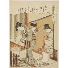 鳥居清長: Returning Sails of the Towel Rack (Tenugui-kake no kihan), from the series Eight Fashionable Views of the Parlor (Fûryû zashiki hakkei) - ボストン美術館