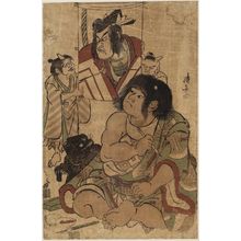 鳥居清長: Kintarô Painting a Kite with a Portrait of Actor Ichikawa Danjûrô in Shibaraku - ボストン美術館