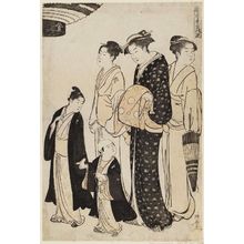 鳥居清長: Members of the Tomimoto Family Visiting a Temple, from the series Musical Pastimes (Ongyoku tegoto no asobi) - ボストン美術館