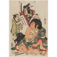 鳥居清長: Kintarô Painting a Kite with a Portrait of Actor Ichikawa Danjûrô in Shibaraku - ボストン美術館