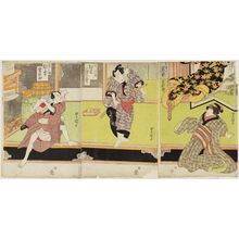 Utagawa Toyokuni I: Actors Iwai Hanshirô R), Bandô Mitsugorô (C), and Matsumoto Kôshirô (L) - Museum of Fine Arts