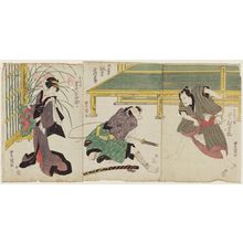 Utagawa Toyokuni I: Actors Nakamura Shikan (R), Bandô Mitsugorô (C), and Iwai Hanshirô (L) - Museum of Fine Arts