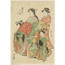 細田栄之: Hanaôgi of the Ôgiya, kamuro Kochô and Wakaba - ボストン美術館