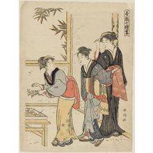 Katsukawa Shuncho: Three beauties. Series: Sanchoku Managusa no Waza. - Museum of Fine Arts