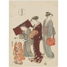 勝川春潮: Taking a Child to a Lesson, from the series Five Patterns of Women's Customs (Onna fûzoku gogyô) - ボストン美術館