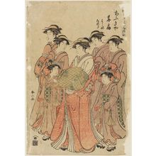 Katsukawa Shunzan: Hanaôgi of the Ôgiya, kamuro Yoshino and Tatsuta, from the series Models for Fashion: New Year Designs as Fresh as Young Leaves (Hinagata wakana no hatsu moyô) - Museum of Fine Arts