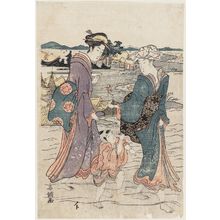 Tamagawa Shucho: Two women in the water with a little boy - Museum of Fine Arts