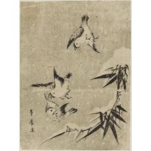 Utagawa Toyohiro: Three sparrows and snow-covered bamboo - Museum of Fine Arts