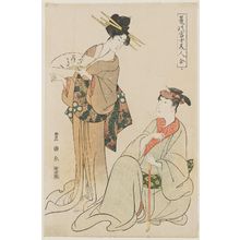 Utagawa Toyokuni I: Actor and woman, from the series Actors in Private Life Matched with Beautiful Women (Natsu no Fuji bijin awase) - Museum of Fine Arts