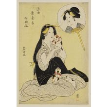 歌川豊国: Woman Holding a Cat with an Inset of an Actor on a Fan - ボストン美術館