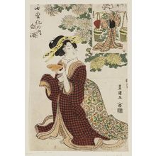 Utagawa Toyokuni I: White Sake (Shirazake), and Actor Segawa Rokô as a Vendor of White Sake, from the series Girls in a Dance of Seven Changes (Musume shichi henge no uchi) - Museum of Fine Arts