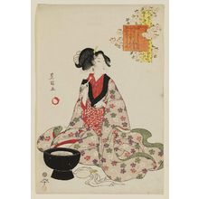 Utagawa Toyokuni I: Komachi Washing the Manuscript (Sôshi arai Komachi), from the series Modern Girls as the Seven Komachi (Imayô musume Nana Komachi) - Museum of Fine Arts
