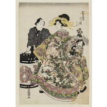 歌川豊国: Tsukioka of the Kagaya, kamuro Kikuno and Hagino - ボストン美術館