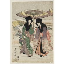 歌川豊国: Two Women with Attendant in the Snow - ボストン美術館