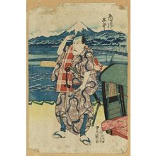Utagawa Toyoshige: Actor Ichikawa Danjuro VII (Sansho) standing by a kago - Museum of Fine Arts