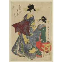 喜多川歌麿: Sokuman of the Ebiya, kamuro Fumino and Tsutae - ボストン美術館