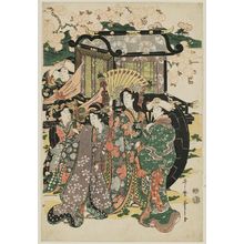 Kitagawa Utamaro: Women with Court Carriage under Cherry Blossoms - Museum of Fine Arts