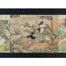 Suzuki Harunobu: Lovers on Veranda with Shamisen - Museum of Fine Arts