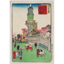 三代目歌川広重: Kudanzaka Lighthouse (Kudanzaka tôrô), from the series Famous Places of Tokyo (Tôkyô meisho) - ボストン美術館