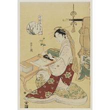 Hosoda Eishi: Tokiwazu of the Chôjiya, from the series Beauties of the Yoshiwara as Six Floral Immortals (Seirô bijin Rokkasen) - Museum of Fine Arts
