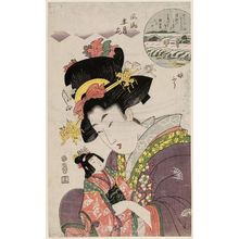 Kikugawa Eizan: Snow on the Sumida River: The Style of a Young Girl (Sumidagawa yuki, musume fû), from the series Fashionable Snow, Moon, and Flowers (Fûryû setsugekka) - Museum of Fine Arts