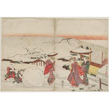 勝川春好: Women Watching Children Play in Snow - ボストン美術館