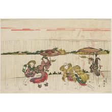 Katsukawa Shunko: Walking on the Riverbank in Rain - Museum of Fine Arts