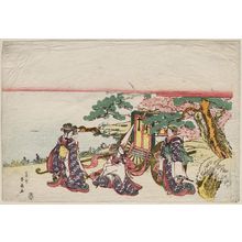 勝川春好: Women in a Parody of the Carriage-Pulling Scene (Kurumabiki) in the Play Sugawara Denju Tenarai Kagami - ボストン美術館