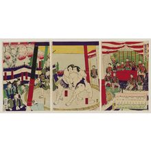 井上安治: A Year of Abundance and Prosperity in the Reign (Hôsai miyo no sakae): Sumô Matches Held in the Presence of the Emperor - ボストン美術館