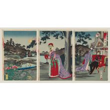 Toyohara Chikanobu: Nobility Enjoying the Cooling Air on a Summer Evening (Kôki nôkyô no zu) - Museum of Fine Arts