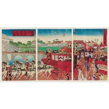 豊原周延: Illustration of Phoenix Carriage at Big Festival of Ceremony of Constitution (Left Panel); Illustration of Visiting the Street After the Ceremony of Promulgation of Constitution (Right Panel) - ボストン美術館